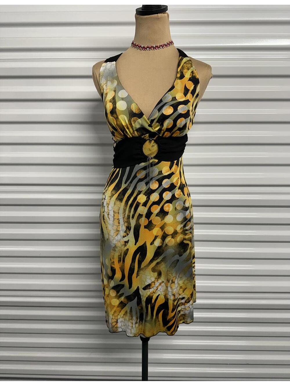 Y2K Vibrant Yellow and Black Midi Dress